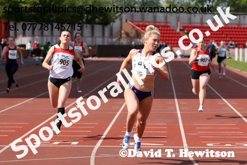 Senior womens 100 metres, North Eastern Track and Field Champs, Gateshead Stadium. Photo: David T. Hewitson/Sports for All Pics